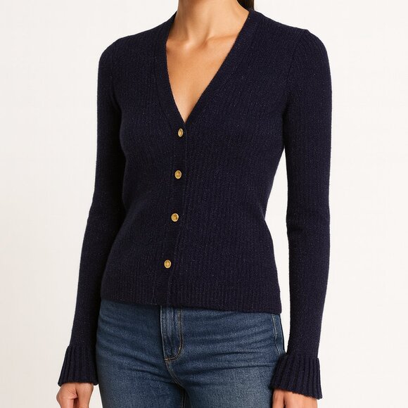 Tara Jarmon Sweaters - Tara Jarmon Metallic Ribbed‎ Cardigan Navy Small